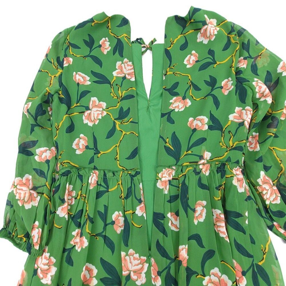 NEW Ann Taylor Cottagecore Boho Tiered Flared Mini Dress Olive Floral 2 Petite - Picture 7 of 8